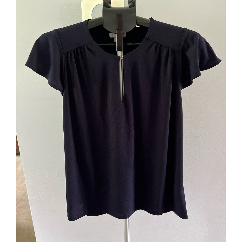 H&M Women's Navy Blue Short Sleeve Polyester Blouse Size Small